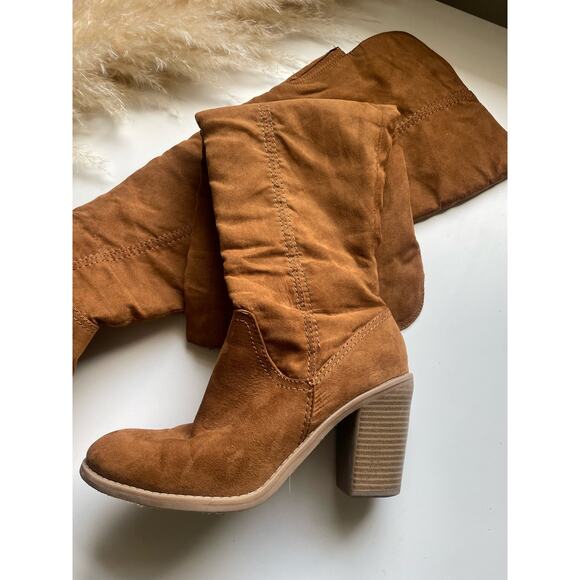 DV Tan Faux Suede Over The Knee Heeled Boots - Picture 4 of 15
